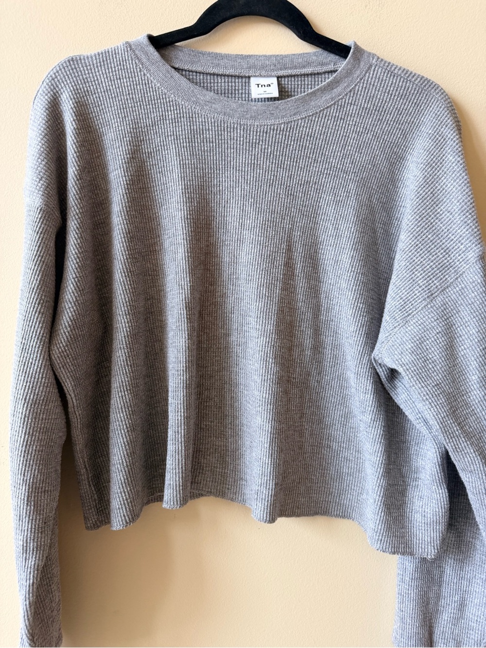 TNA Light Gray Ribbed Crewneck Sweater